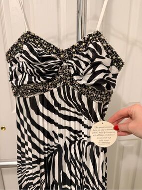 Deb Zebra-Print Black and White Beaded Maxi Dress